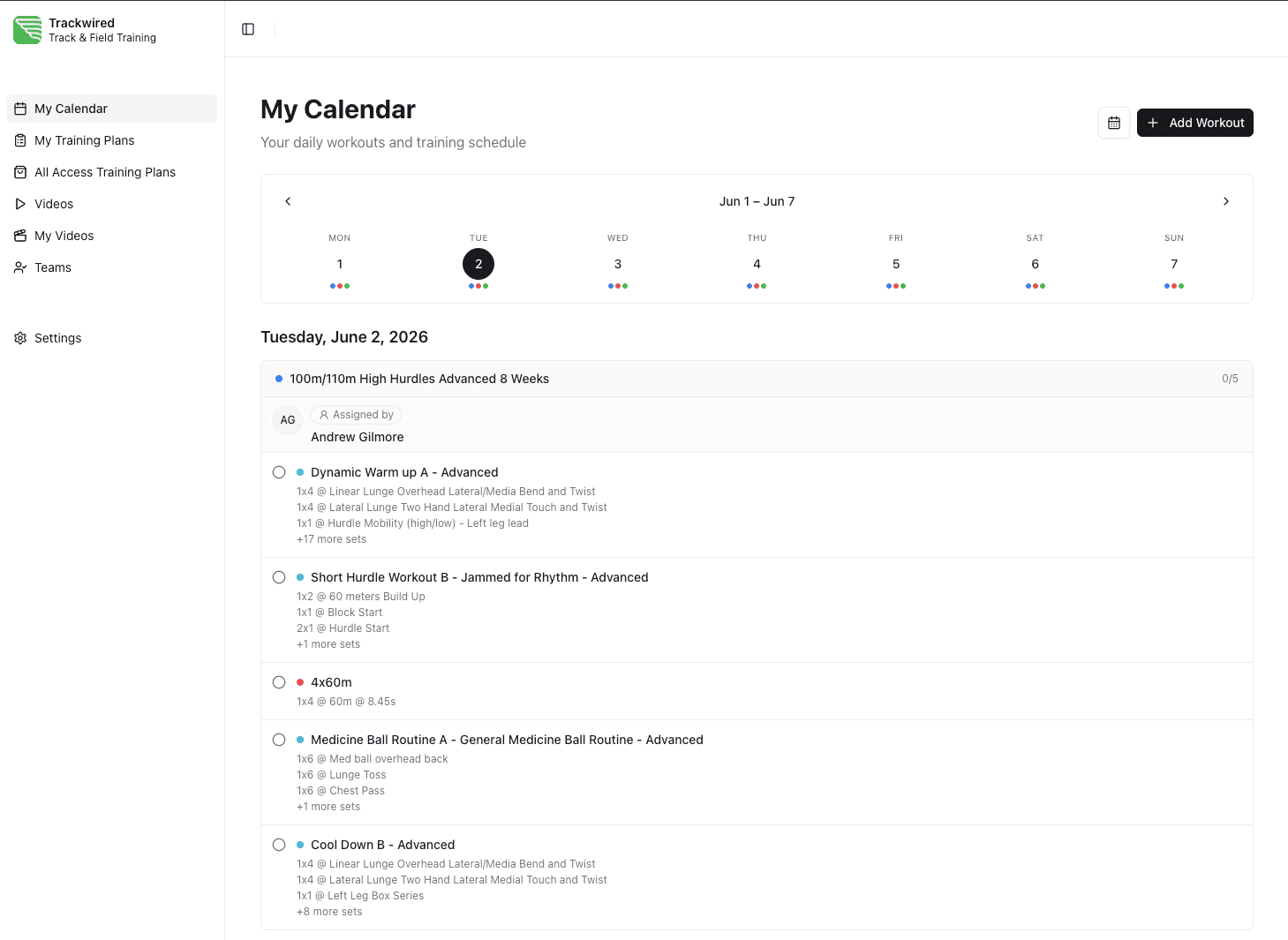 Trackwired light week-view calendar